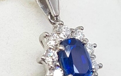 18 kt. White gold - Necklace - 1.21 ct Sapphire - Diamonds