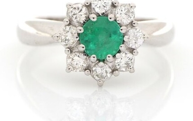 18 kt. White gold - Ring - 0.50 ct Emerald - Diamonds