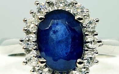 18 kt. White gold - Ring - 2.10 ct Sapphire - Diamonds