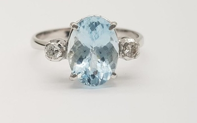 18 kt. White gold - Ring - 3.00 ct aquamarine - Diamonds