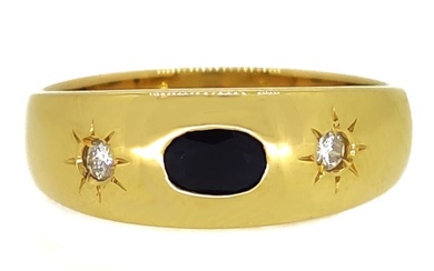 18 kt. Yellow gold - Ring - 0.40 ct Sapphire - 0.10 ct Diamonds