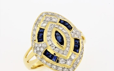 18 kt. Yellow gold - Ring - 0.80 ct Sapphires - Diamonds