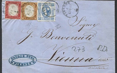 1863, Sardegna, lettera da Firenze per Vienna dell’8 giugno 1863