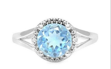 1.8CT Sky Blue Topaz & Diamond Ring in Sterling Silver