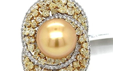 18K White Gold South Sea Pearl & Fancy Yellow Diamond Ring