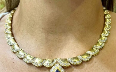 18K Yellow Gold Ceylon Sapphire & Diamond Necklace
