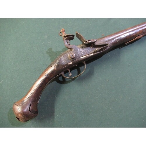 18th C continental flintlock pistol with12 inch barrel with ...