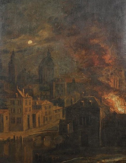 18th Century English School. A Conflagration Scene, Oil
