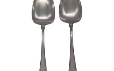 1920s Pair of Monogrammed Gorham Etruscan Art Deco Silver Spoons