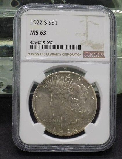 1922 S Peace dollar. MS63 Graded NGC