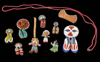 1950s Zuni Beaded Doll Charms & Moccasin Brooches (11)