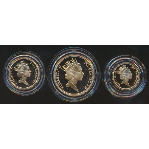 1996 cased gold proof set of 3 (£2, sovereign and half sover...