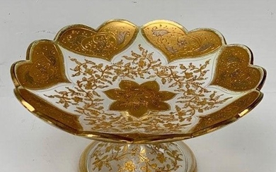 19TH C. GILT AND ENAMELED MOSER TAZZA