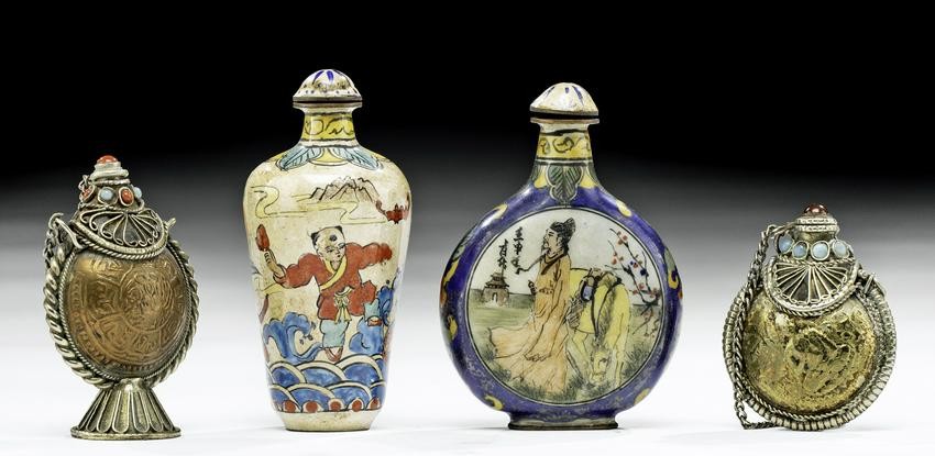19th C. Chinese Glass & Brass Snuff Bottles (3)