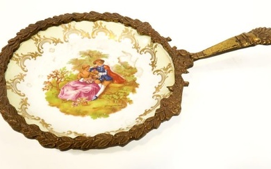 19th C. French Bronze & Porcelain Plate with handle