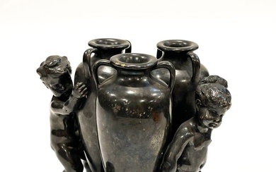 19th C. French Patinated Bronze Figurine Group Vase