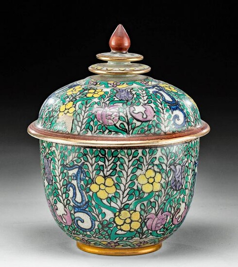 19th C. Thai Gilt Porcelain Lidded Jar, ex-Museum