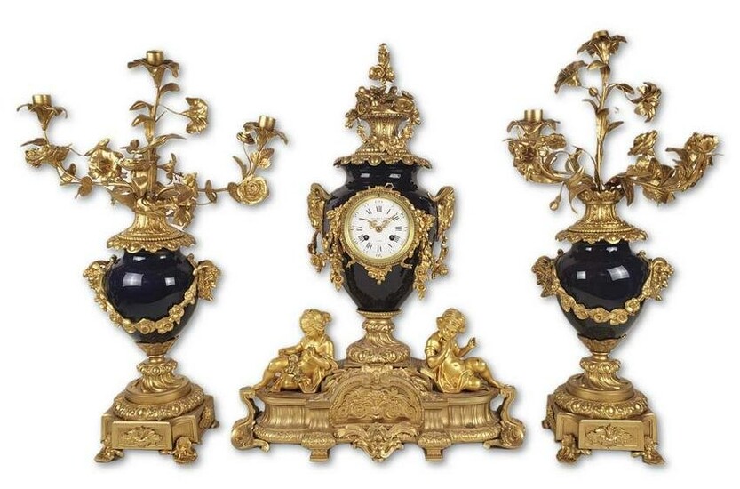 19th C. Tiffany & Co. Sevres Porcelain & Bronze Clockset