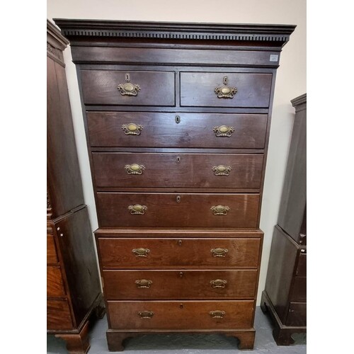 19th Century Welsh oak two stage chest on chest, the moulded...