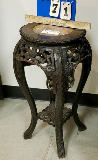 19th c. CHINESE CARVED STAND W/ MARBLE TOP, 23.5"H X