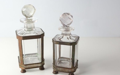 19th century Continental Footed Bronze mounted Crystal Perfume Scent Bottles