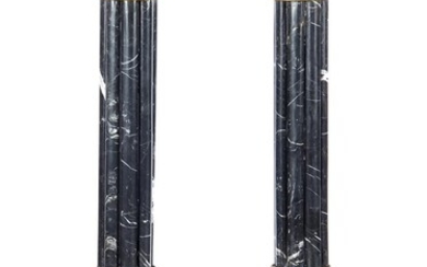 (-), 2 classic black marble pedestals with brass...