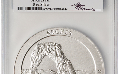 2014-P 25C Five-Ounce Silver, Arches National Park, First Strike, Mercanti Signature, SP