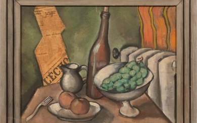 20TH C. OIL AND COLLAGE ON CANVAS, SIGNED LONG, C.1930