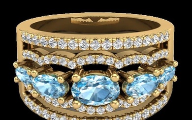 2.25 ctw Sky Blue Topaz & Micro Pave VS/SI Diamond Ring 10k Yellow Gold