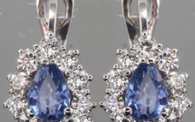 Earrings - White gold - 1.1 ct - Sapphire and Diamond