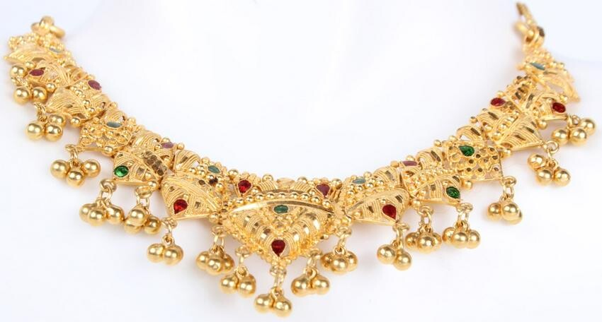 22K YELLOW GOLD ANTIQUE EMERALD & RUBY NECKLACE