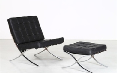 LUDWIG MIES VAN DER ROHE Armchair with puof mod.