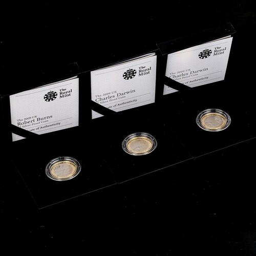 3 2009 silver proof £2 coins, commemorating Charles Darwin (...
