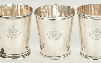 3 Coin Silver Mint Julep Cups, Washington Family Crest