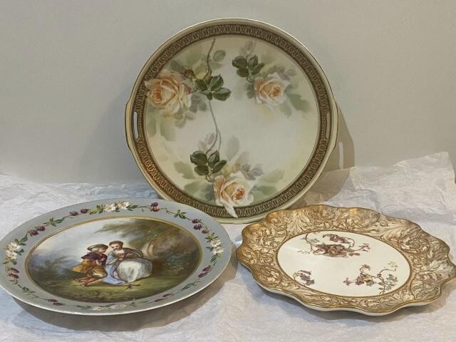 3 English Porcelain Hand Painted Plates