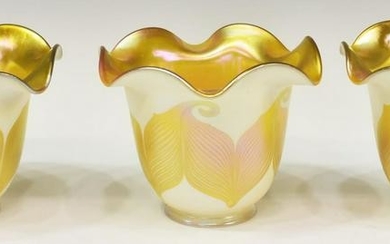 (3) QUEZAL IRIDESCENT ART GLASS LAMP SHADES