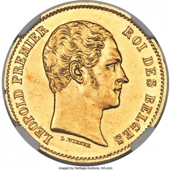 30071: Leopold I gold Proof 25 Francs 1848 PR62 NGC, Br