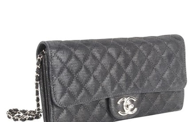 Chanel - Metallic Black Quilted Fabric Wallet on Chain BagClutch bag