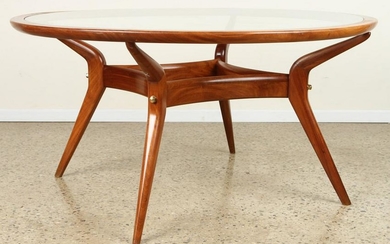 MAHOGANY GLASS DINING TABLE INSET GLASS C.1960