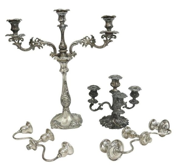 4) SILVERPLATE CANDELABRA & WEIGHTED STERLING ARMS