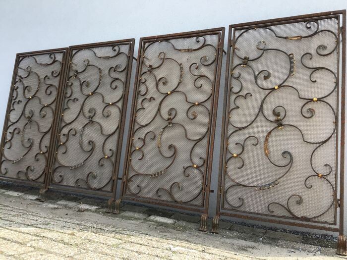 4 wrought iron balcony panels - Brass with wrought iron - 20th century