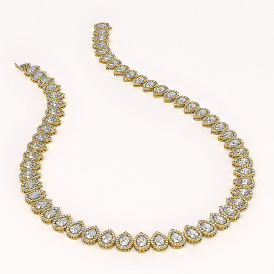 42.11 CTW Pear Diamond Designer Necklace 18K Yellow Gold - REF-7805H3M