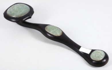A Chinese jade-mounted hardwood Rui sceptre, 45cm long...