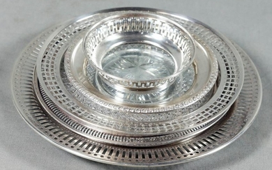 5 Sterling Rim And Glass Plates