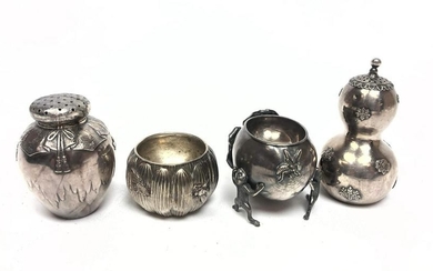 4pcs Japanese Sterling Shakers and Salts. One salt with