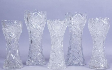 5 Antique ABP Cut Glass Cylindrical Vases