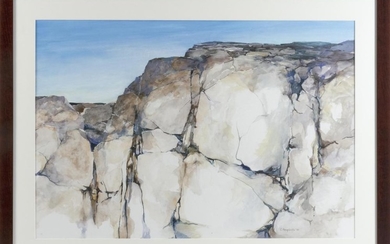 EDWARD HERGELROTH, Pennsylvania/Maine, 20th Century, Rocky cliff, Maine., Watercolor and gouache on paper, 25.5" x 37" sight. Framed...