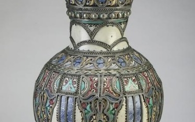 Hand painted Moroccan vase in the Moorish taste, 21"h