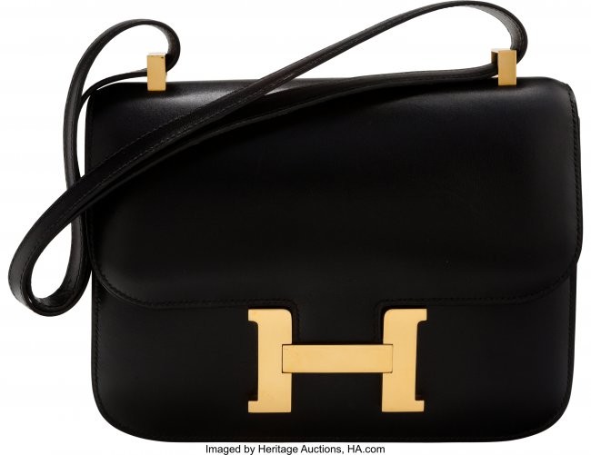 58071: Hermès 24cm Black Calf Box Constance Bag