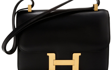 Hermès 24cm Black Calf Box Constance Bag with Gold...